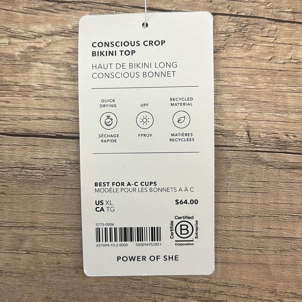 NWT Conscious Crop Bikini Top​ - Picture 5 of 6